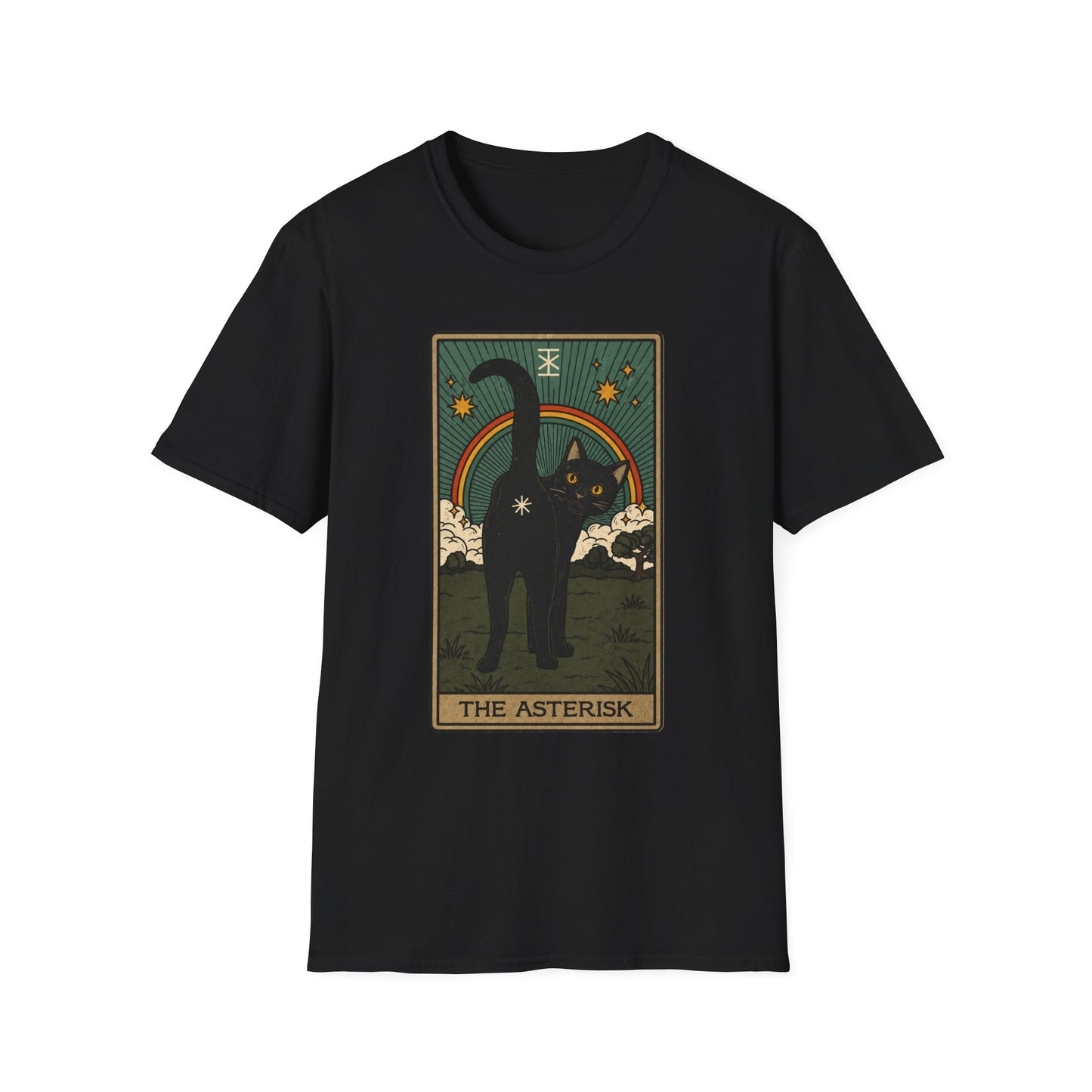 The Asterisk Tarot Cat T-Shirt — Retro Rainbow Black Cat Graphic Tee