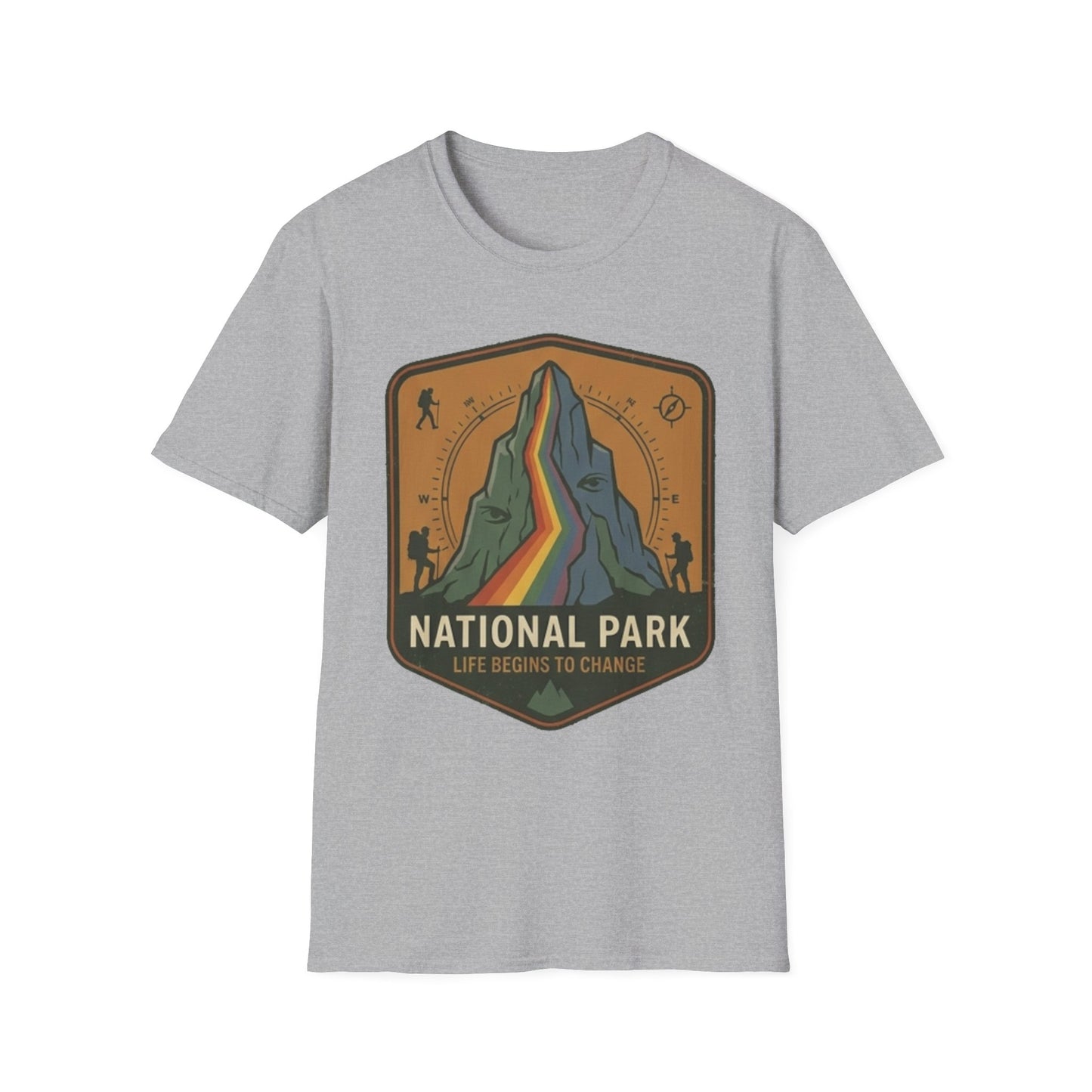 National Park Mountain Badge T-Shirt — Retro Rainbow Peak Outdoor Tee