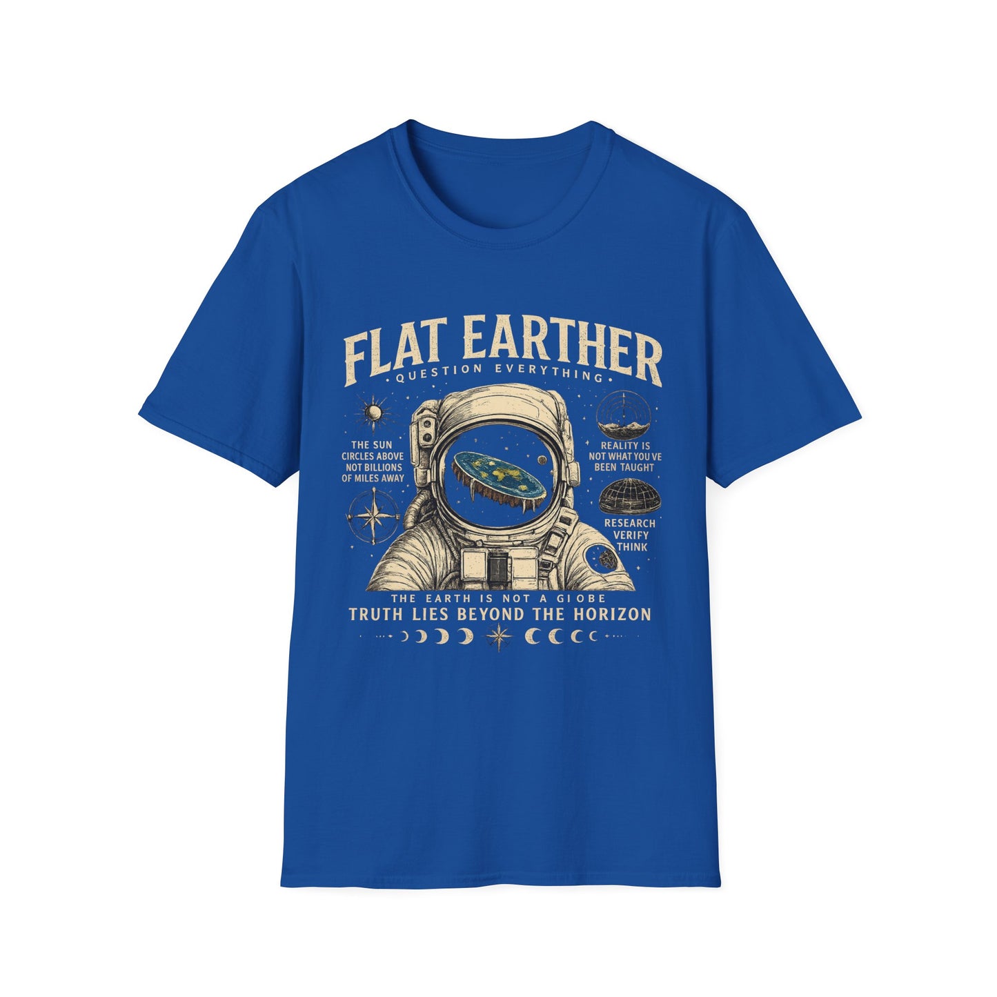Flat Earther T-Shirt — 'Question Everything' Astronaut Graphic Tee