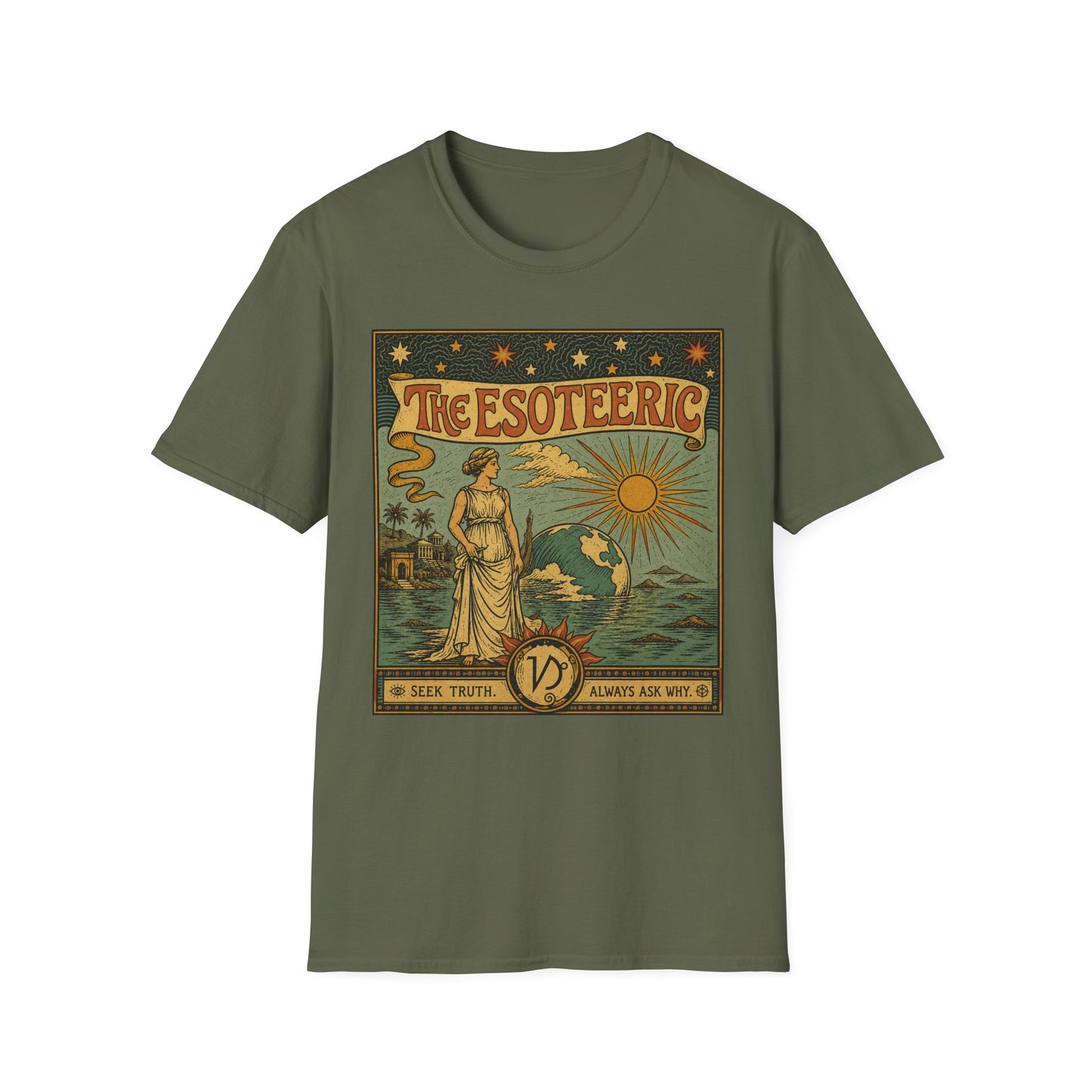 Esoteric Vintage Graphic T‑Shirt — 'The Esoteric' Retro Sun & Mystical Woman Design
