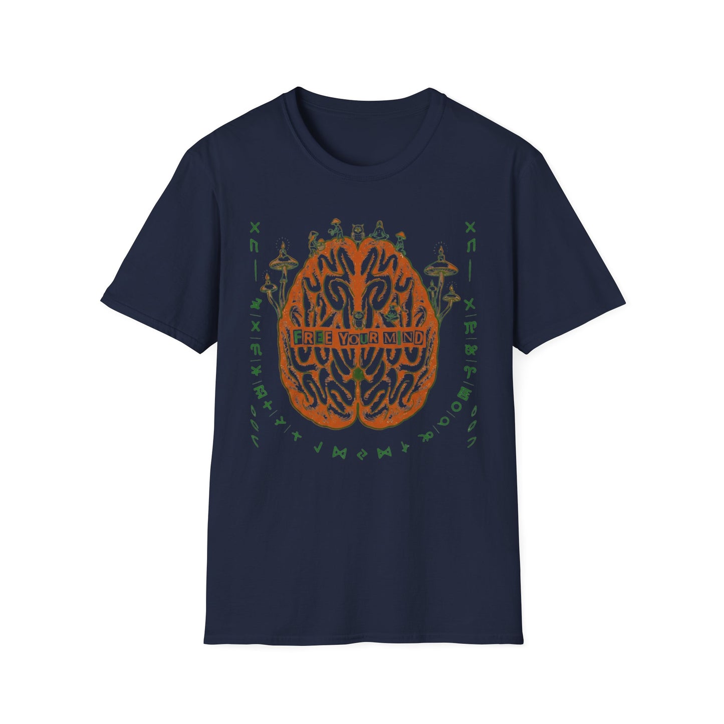 Free Your Mind Brain Illustration T-Shirt — Psychedelic Mushroom Mindfulness Tee