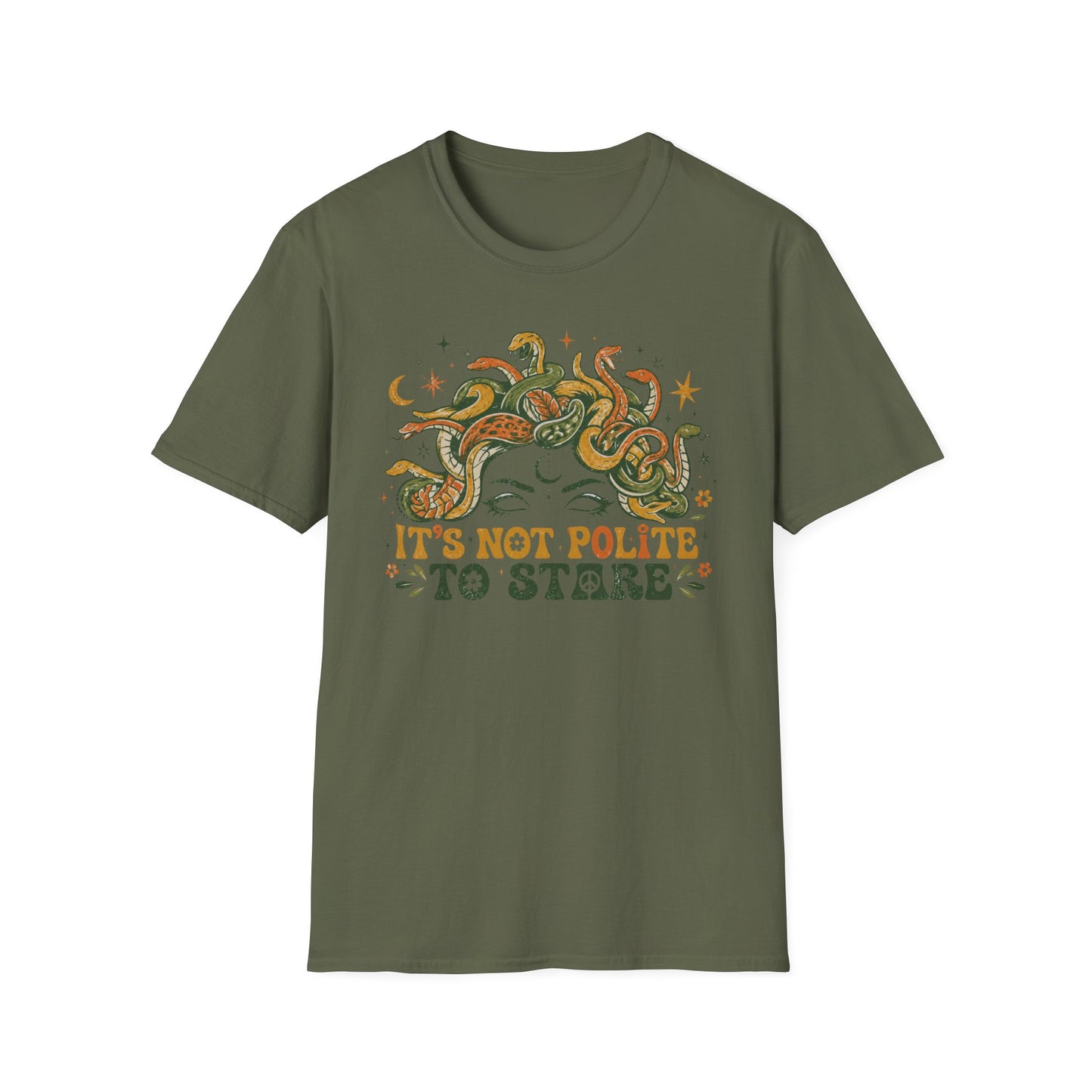 Medusa Snake Hair T-Shirt — "It's Not Polite to Stare" Retro Myth Tee