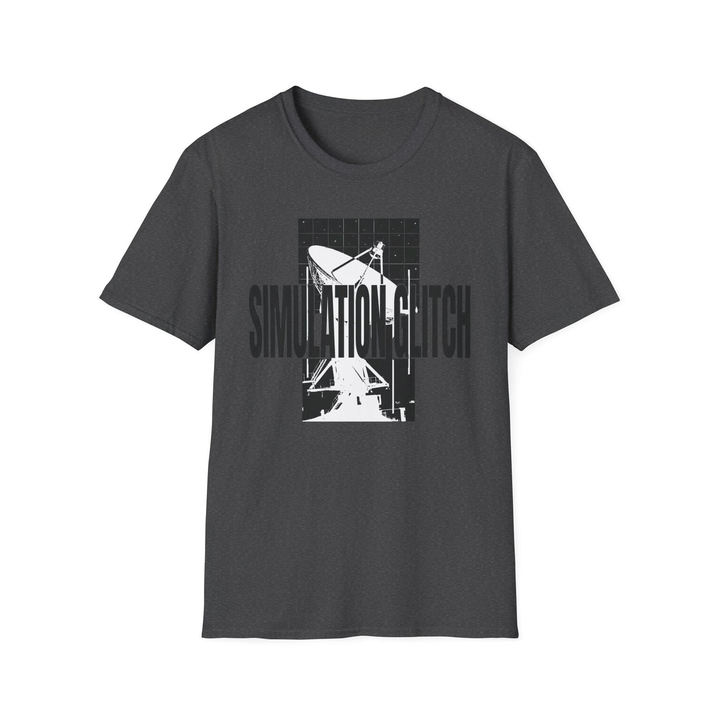 Simulation Glitch T-Shirt — Retro Satellite Grid Graphic Tee