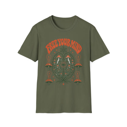 Free Your Mind T-Shirt — Retro Psychedelic Mushroom Graphic Tee