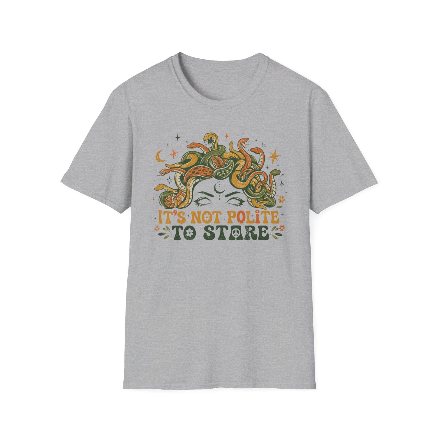 Medusa Snake Hair T-Shirt — "It's Not Polite to Stare" Retro Myth Tee