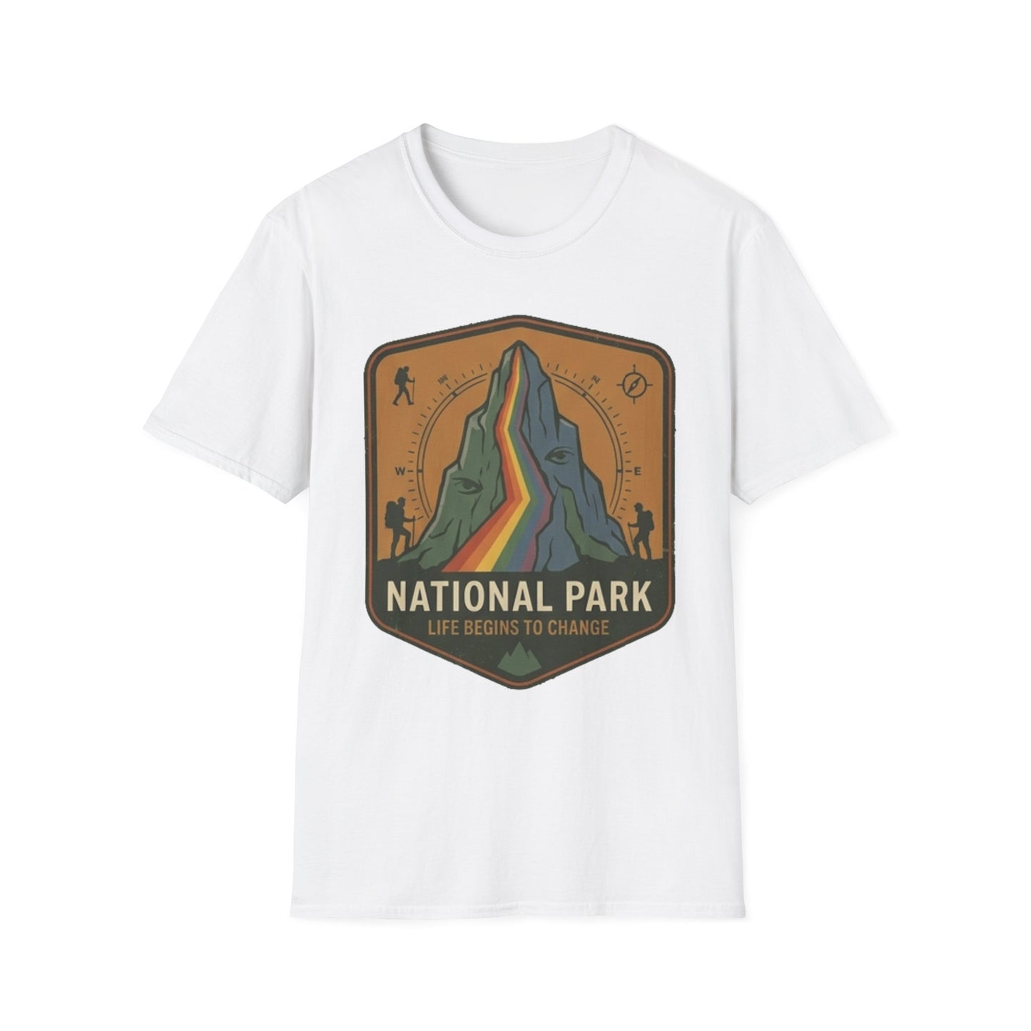 National Park Mountain Badge T-Shirt — Retro Rainbow Peak Outdoor Tee