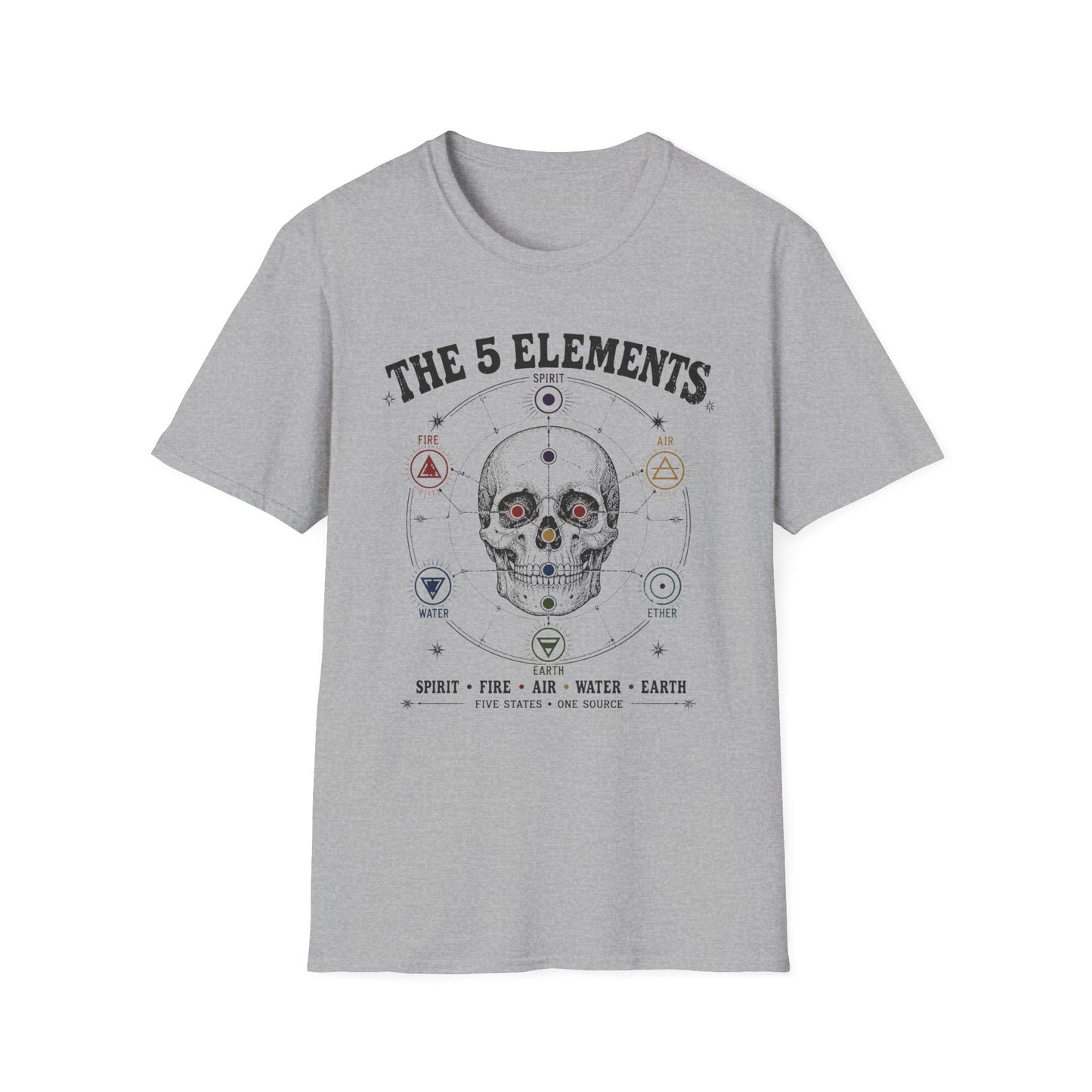 The 5 Elements Skull T-Shirt — Earth, Air, Fire, Water, Spirit Graphic Tee