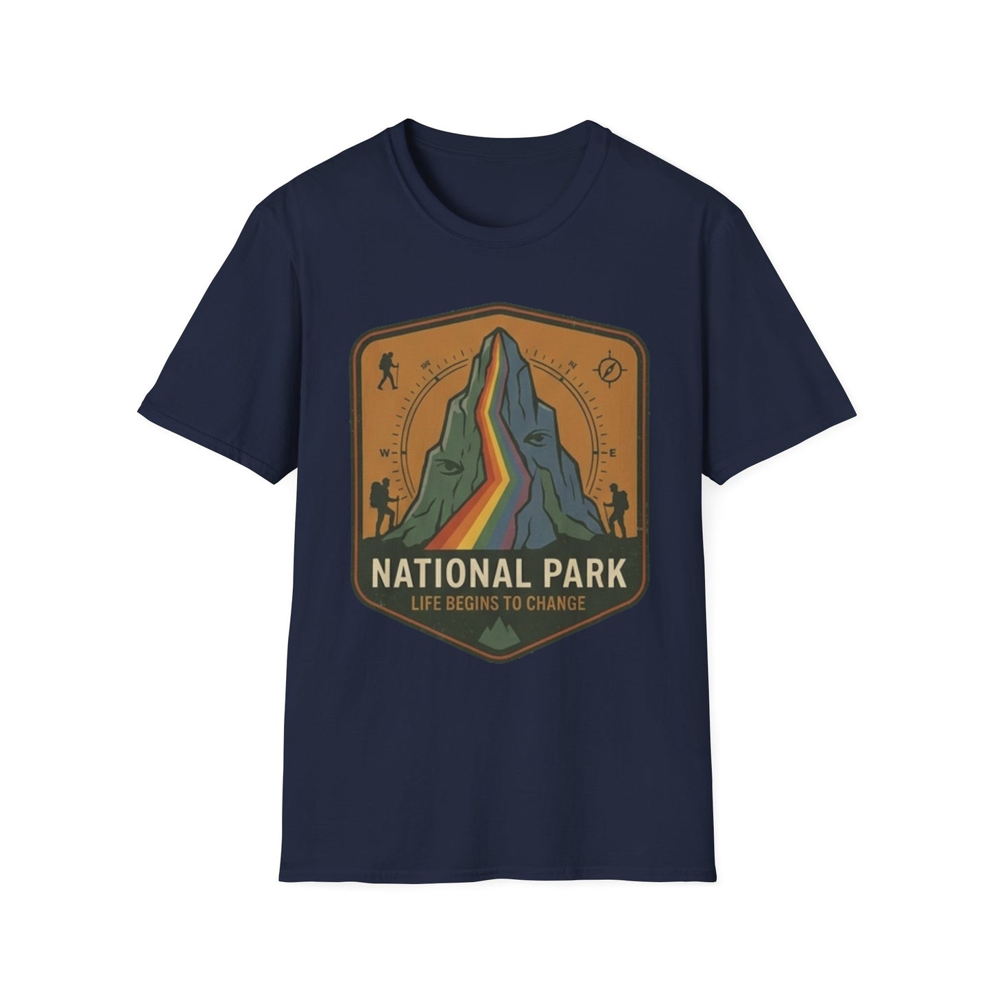 National Park Mountain Badge T-Shirt — Retro Rainbow Peak Outdoor Tee