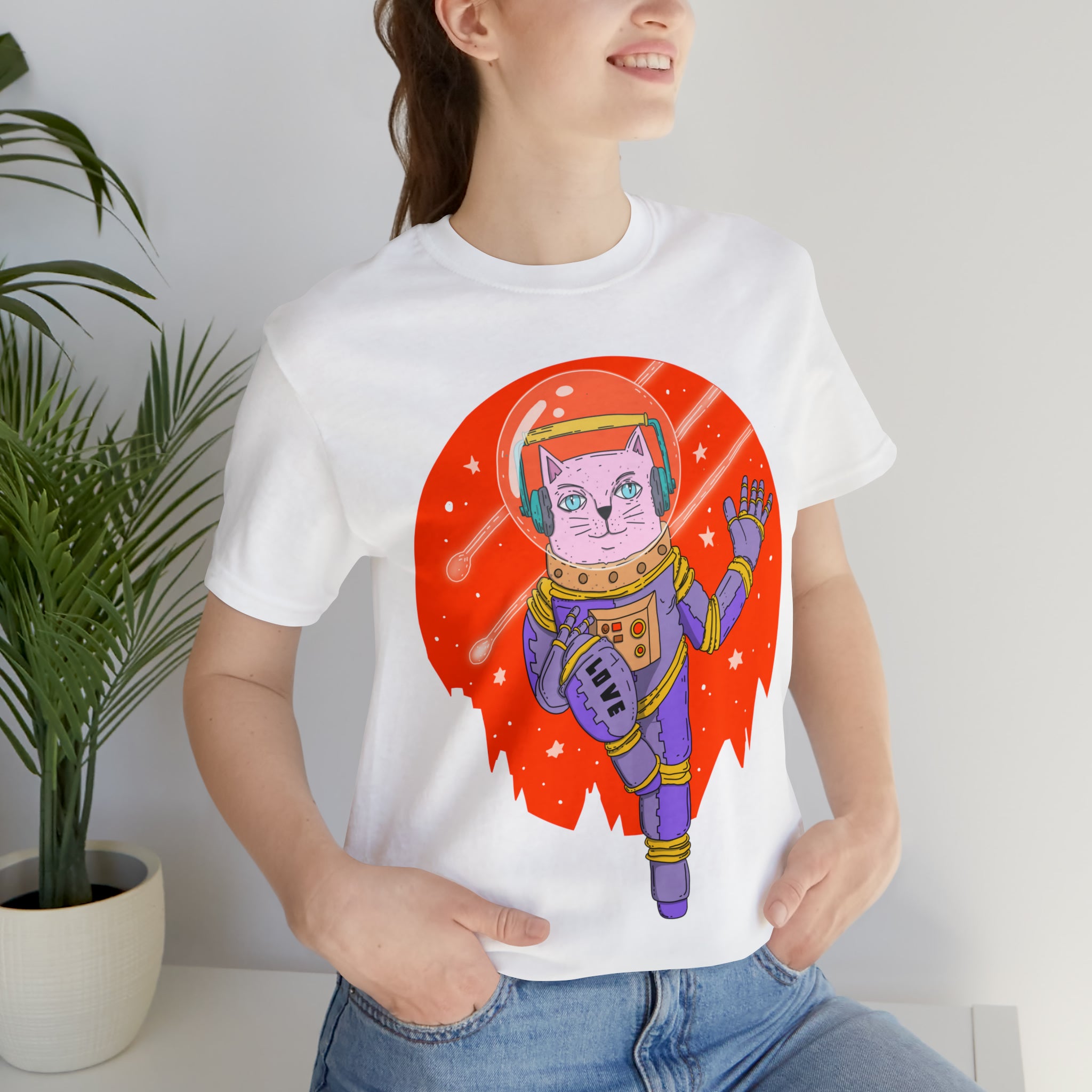 Space Cat Unisex T-Shirt | Telescope Galaxy Stars Cat Lady Shirt