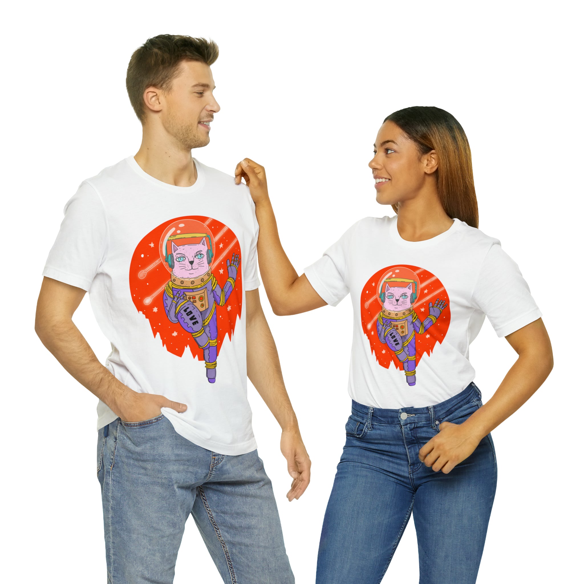 Space Cat Unisex T-Shirt | Telescope Galaxy Stars Cat Lady Shirt