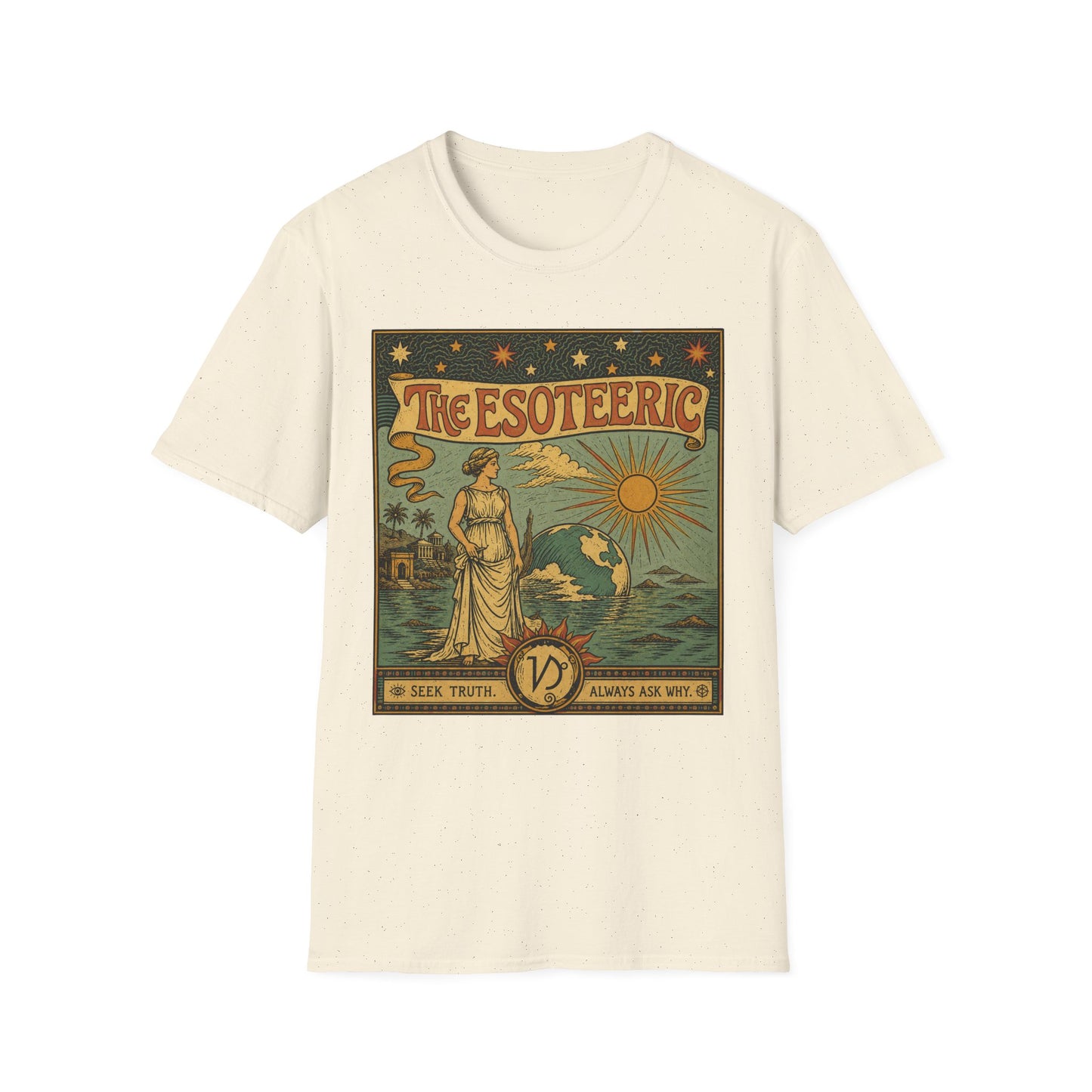 Esoteric Vintage Graphic T‑Shirt — 'The Esoteric' Retro Sun & Mystical Woman Design