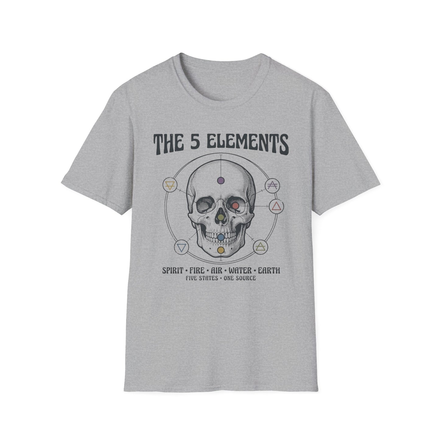 The 5 Elements Graphic T‑Shirt — Mystic Skull Elemental Symbols Tee