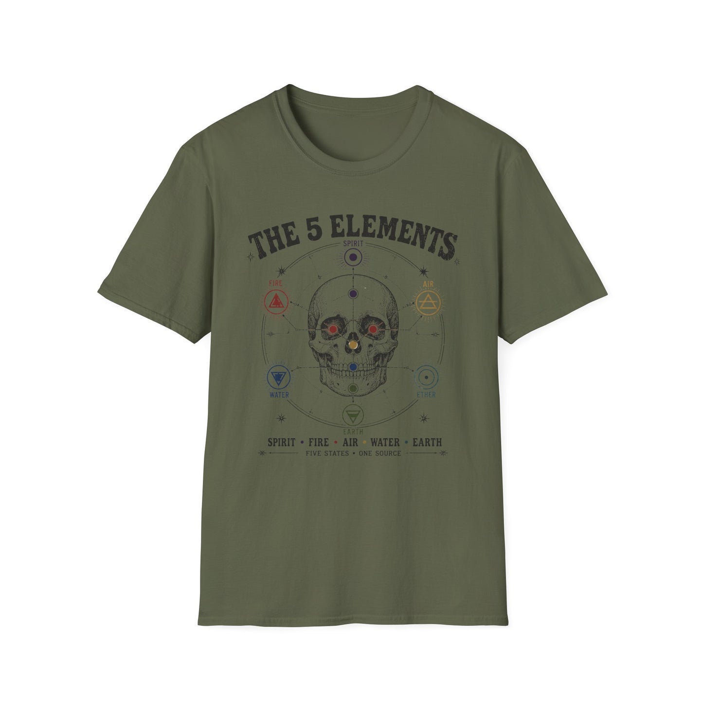The 5 Elements Skull T-Shirt — Earth, Air, Fire, Water, Spirit Graphic Tee