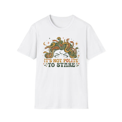 Medusa Snake Hair T-Shirt — "It's Not Polite to Stare" Retro Myth Tee