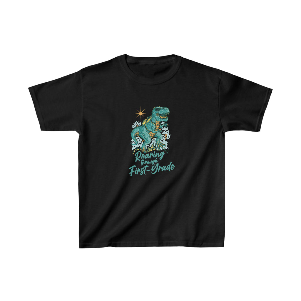 Dinosaur Roaring Through School | First Grade Kids Heavy Cotton™ Tee