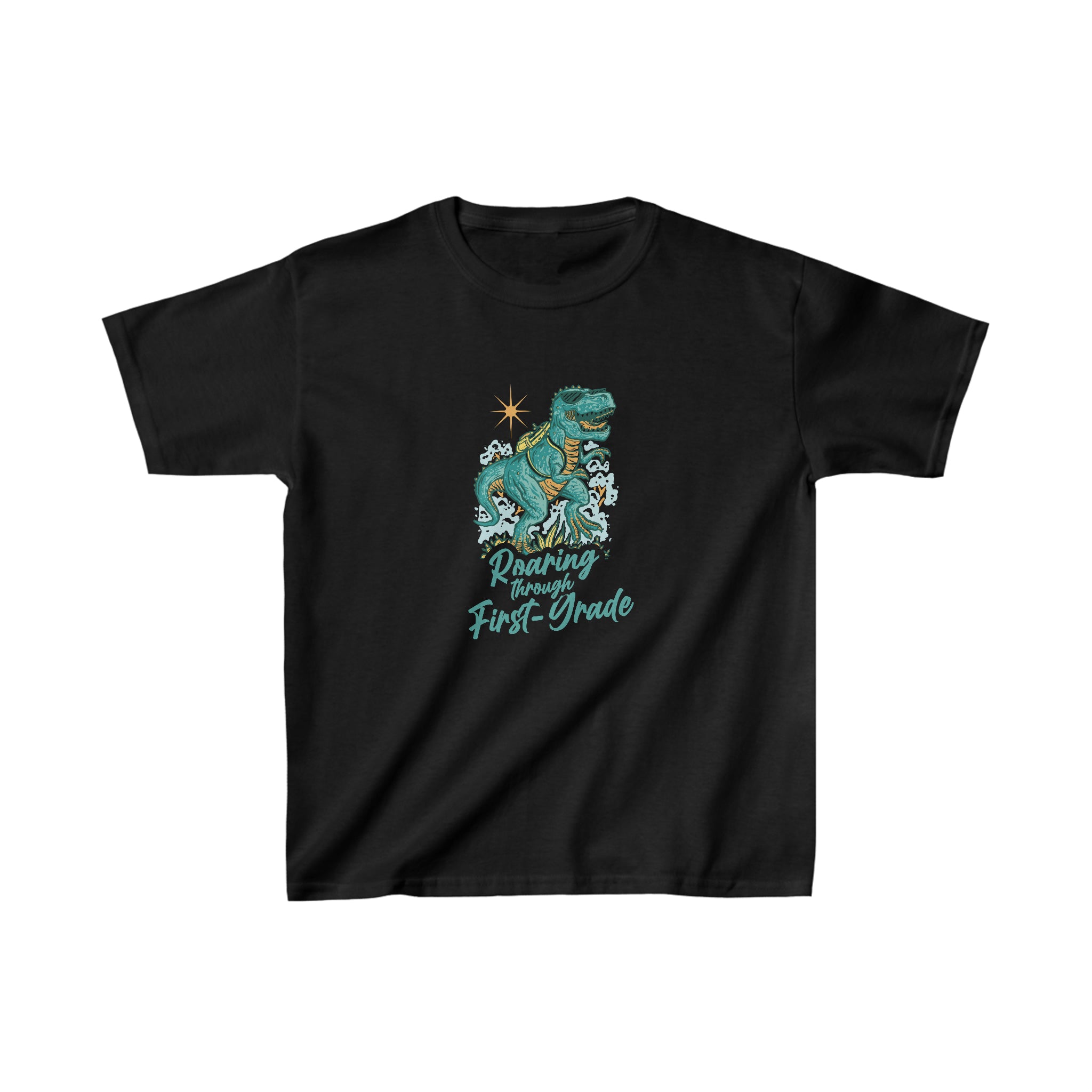 Dinosaur Roaring Through School | First Grade Kids Heavy Cotton™ Tee