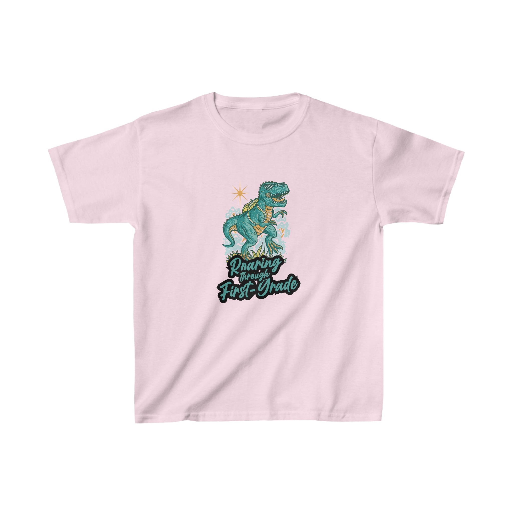 Dinosaur Roaring Through School | First Grade Kids Heavy Cotton™ Tee