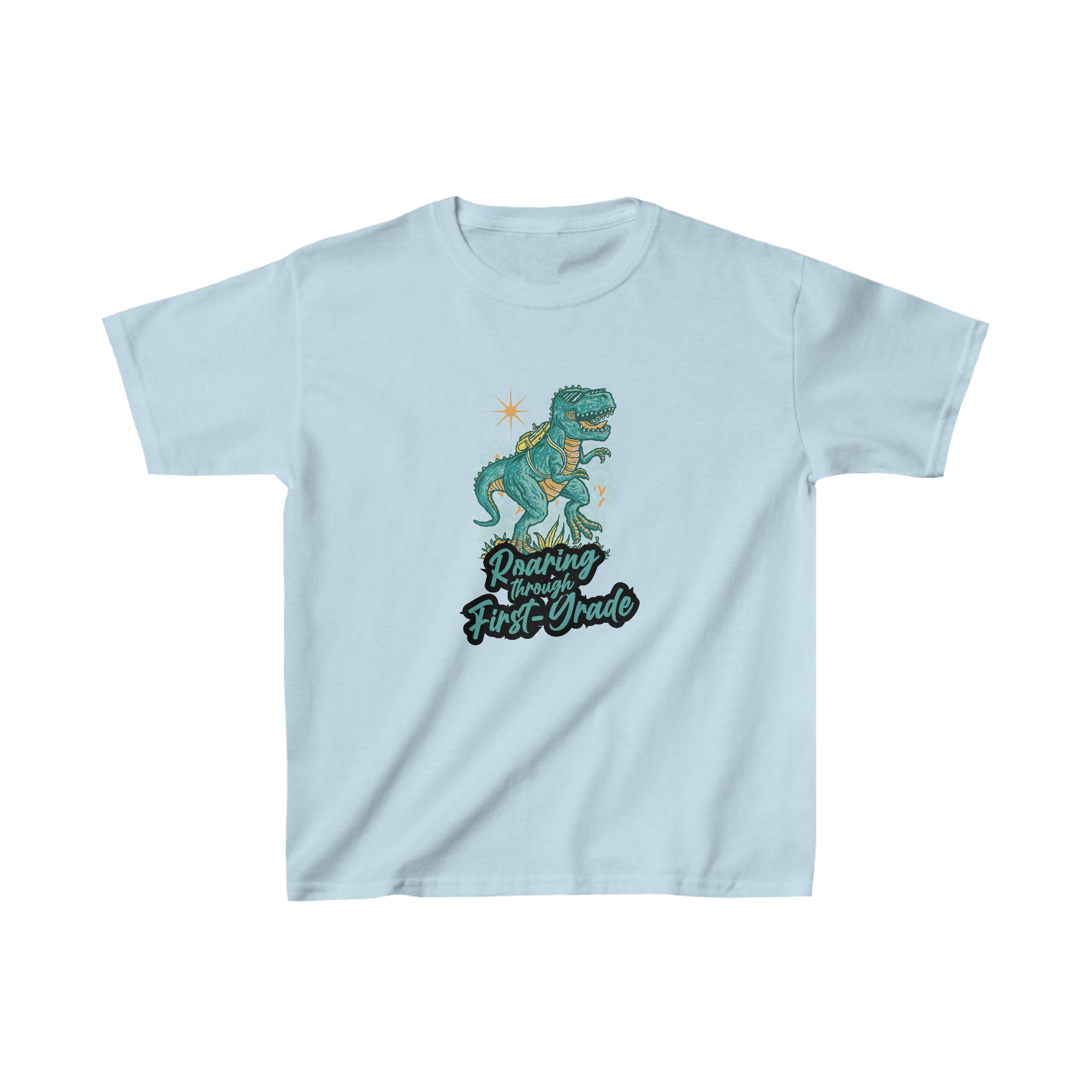Dinosaur Roaring Through School | First Grade Kids Heavy Cotton™ Tee