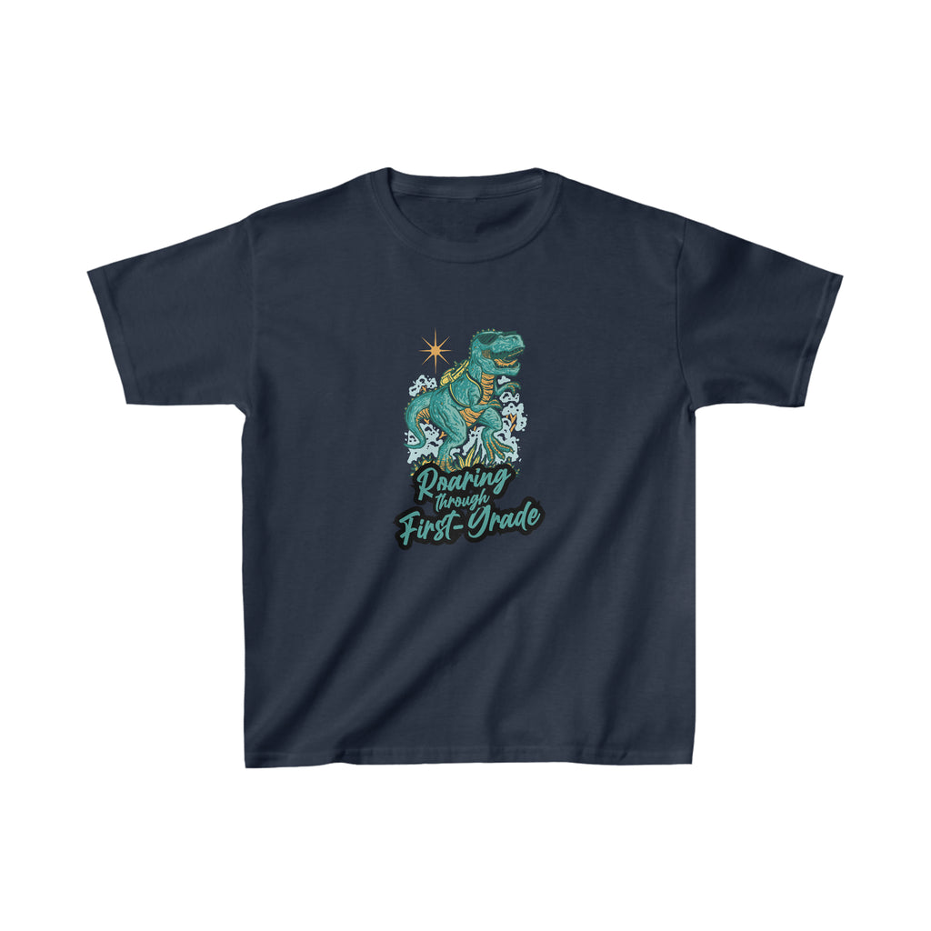 Dinosaur Roaring Through School | First Grade Kids Heavy Cotton™ Tee