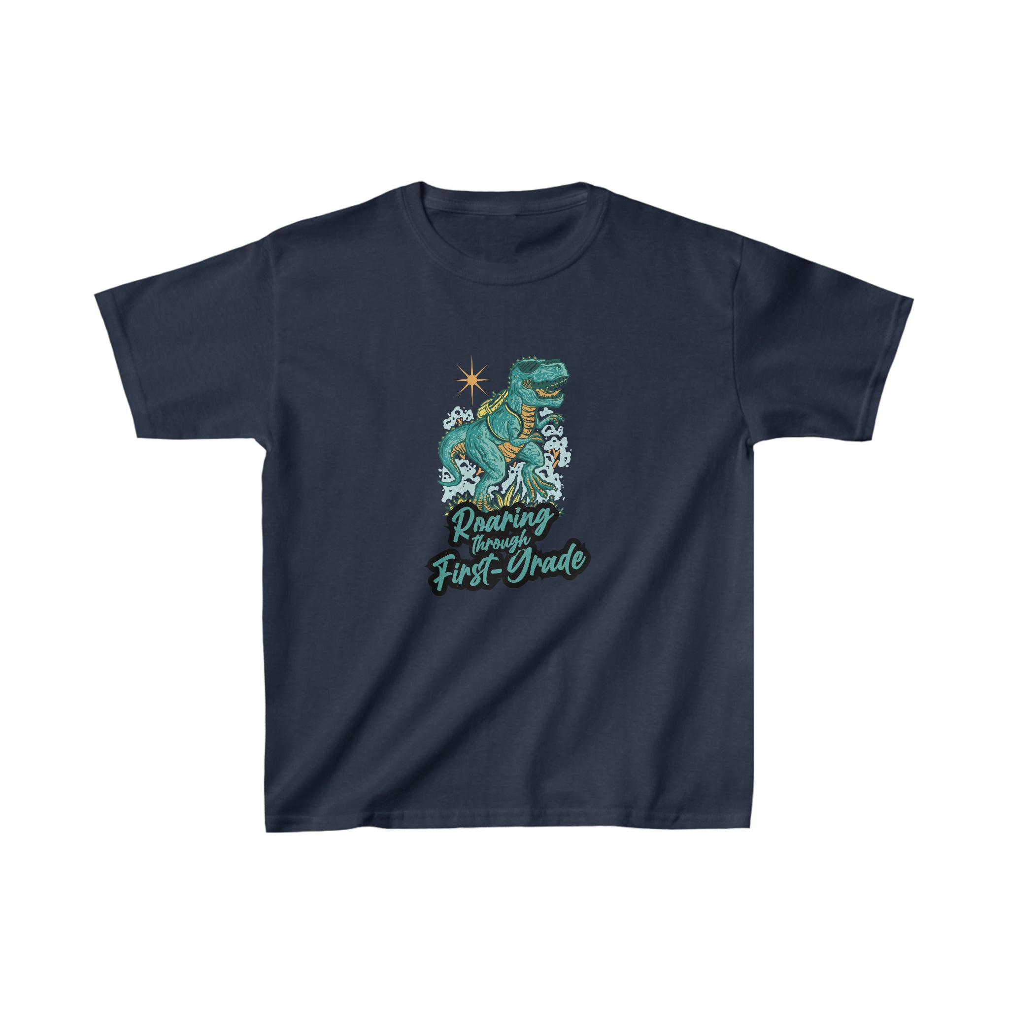 Dinosaur Roaring Through School | First Grade Kids Heavy Cotton™ Tee