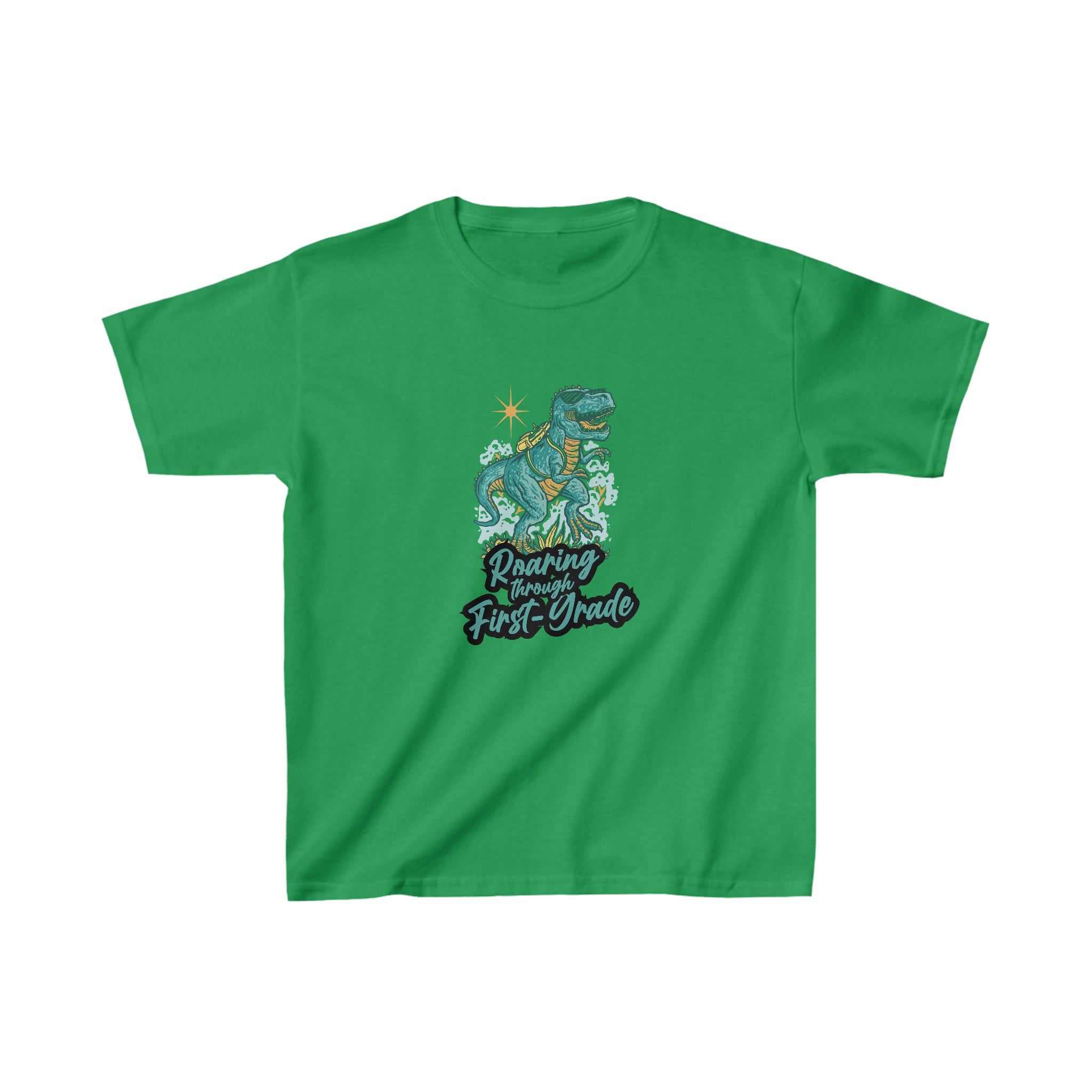 Dinosaur Roaring Through School | First Grade Kids Heavy Cotton™ Tee