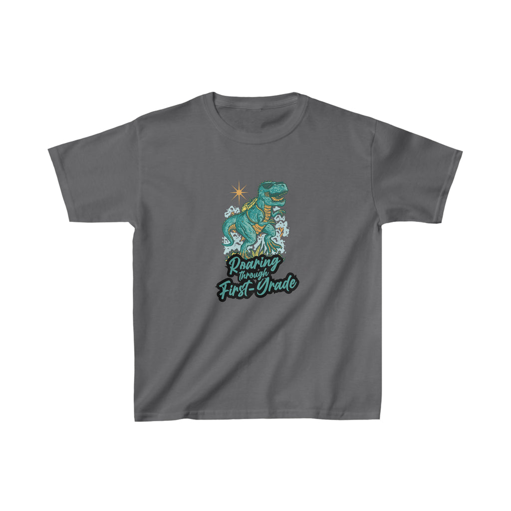 Dinosaur Roaring Through School | First Grade Kids Heavy Cotton™ Tee