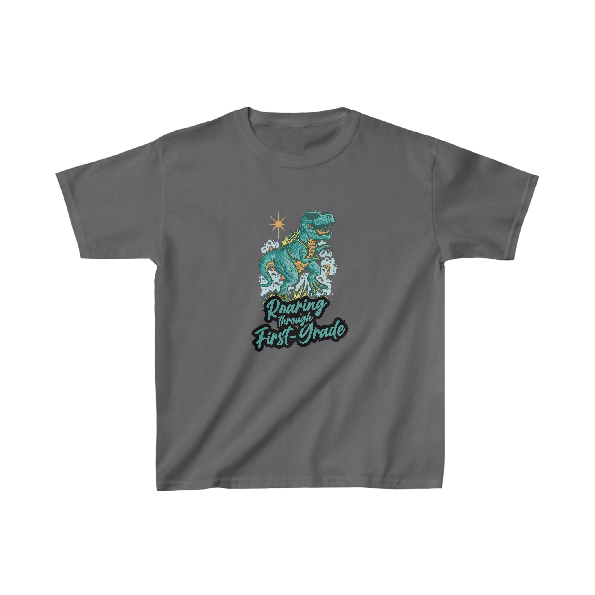 Dinosaur Roaring Through School | First Grade Kids Heavy Cotton™ Tee