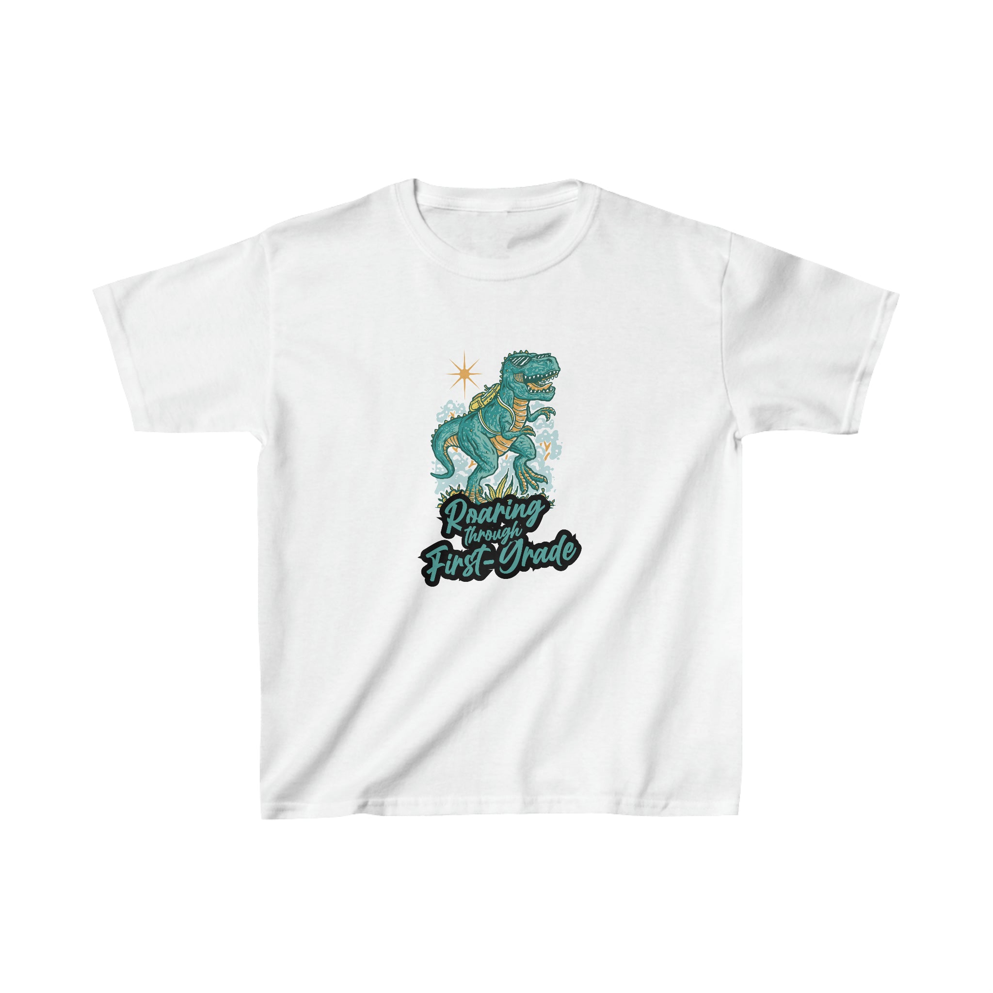 Dinosaur Roaring Through School | First Grade Kids Heavy Cotton™ Tee