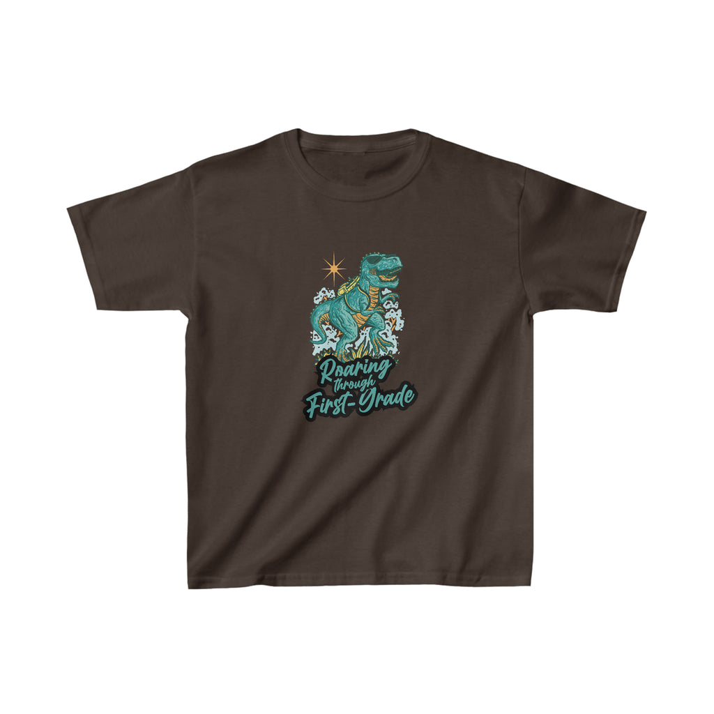 Dinosaur Roaring Through School | First Grade Kids Heavy Cotton™ Tee