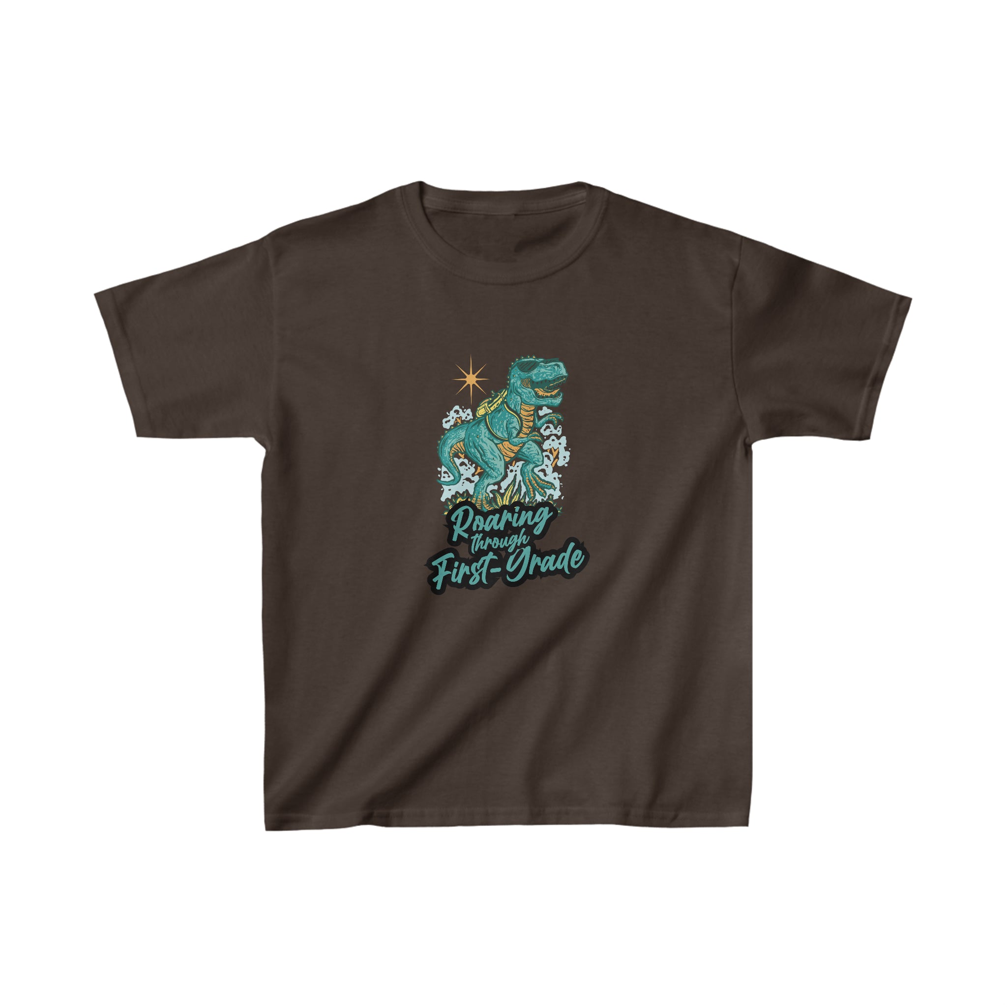 Dinosaur Roaring Through School | First Grade Kids Heavy Cotton™ Tee