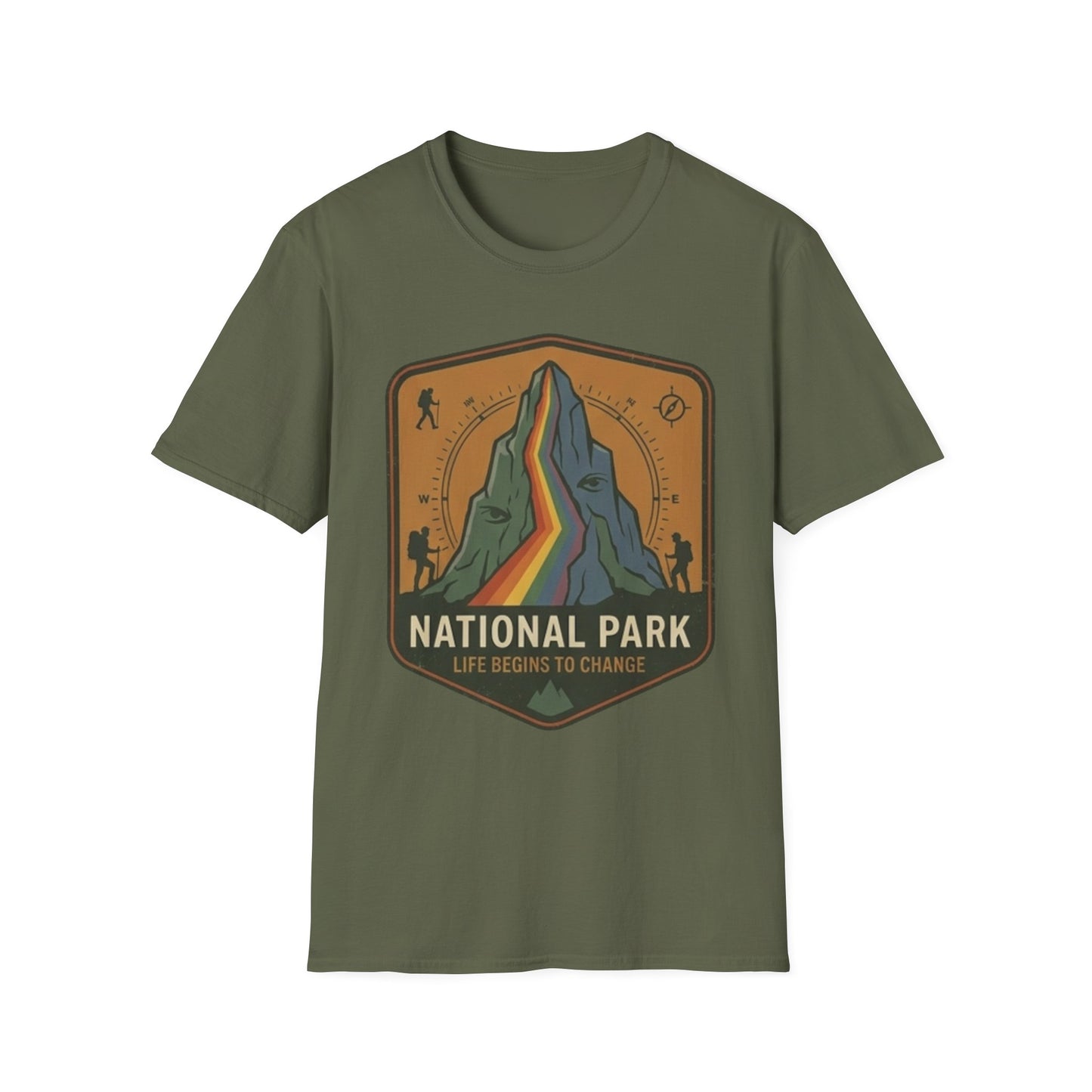 National Park Mountain Badge T-Shirt — Retro Rainbow Peak Outdoor Tee