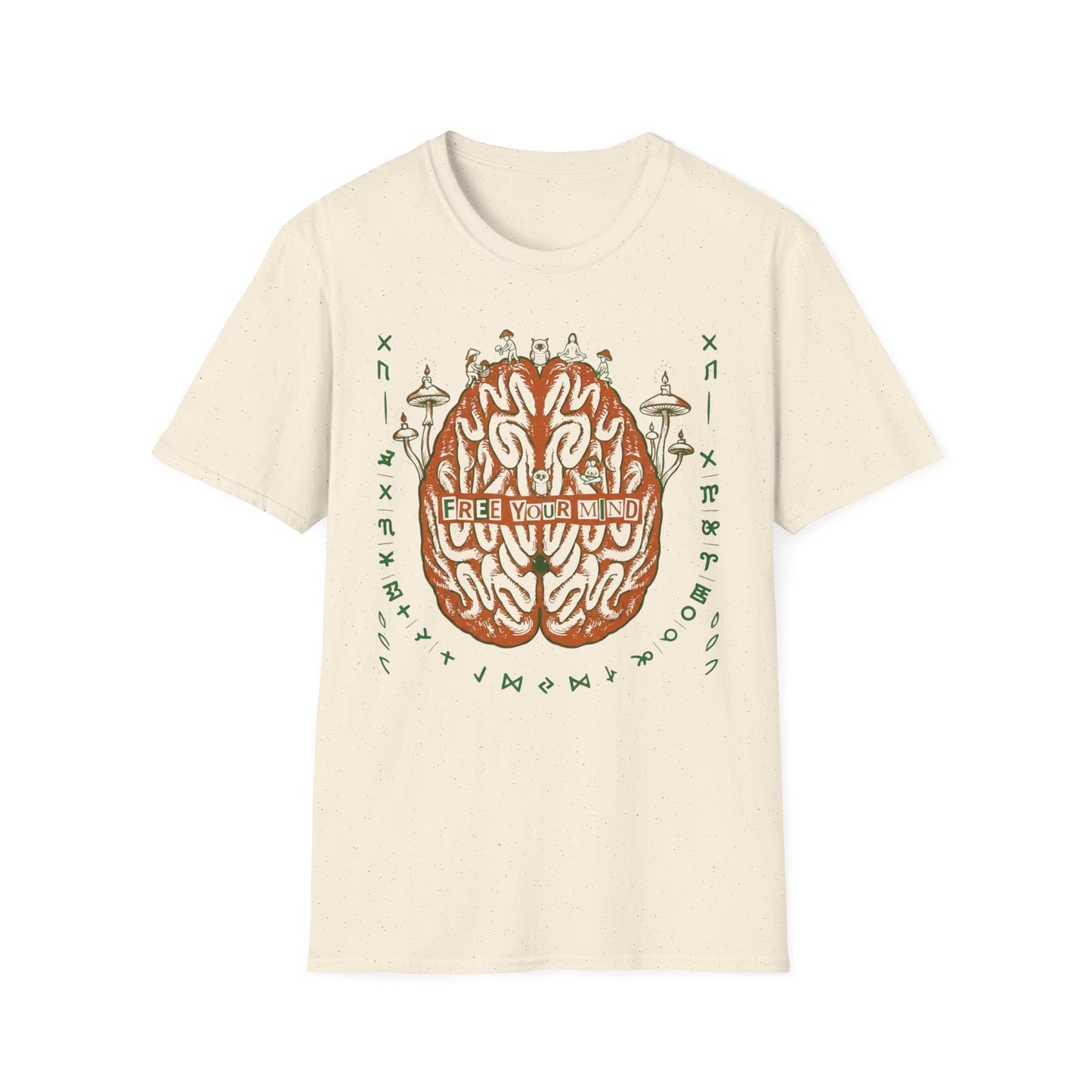 Free Your Mind Brain Illustration T-Shirt — Psychedelic Mushroom Mindfulness Tee