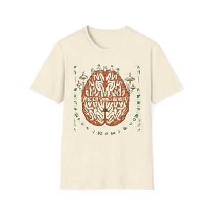 Free Your Mind Brain Illustration T-Shirt — Psychedelic Mushroom Mindfulness Tee