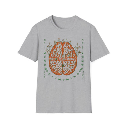 Free Your Mind Brain Illustration T-Shirt — Psychedelic Mushroom Mindfulness Tee