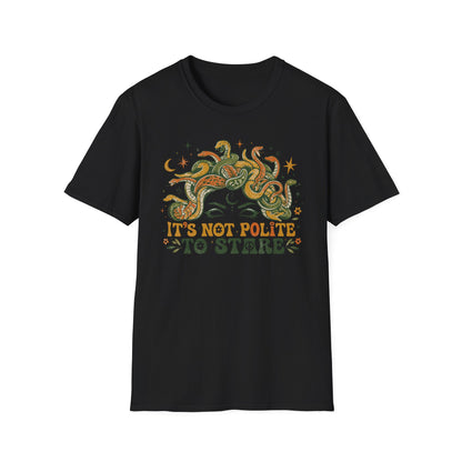 Medusa Snake Hair T-Shirt — "It's Not Polite to Stare" Retro Myth Tee