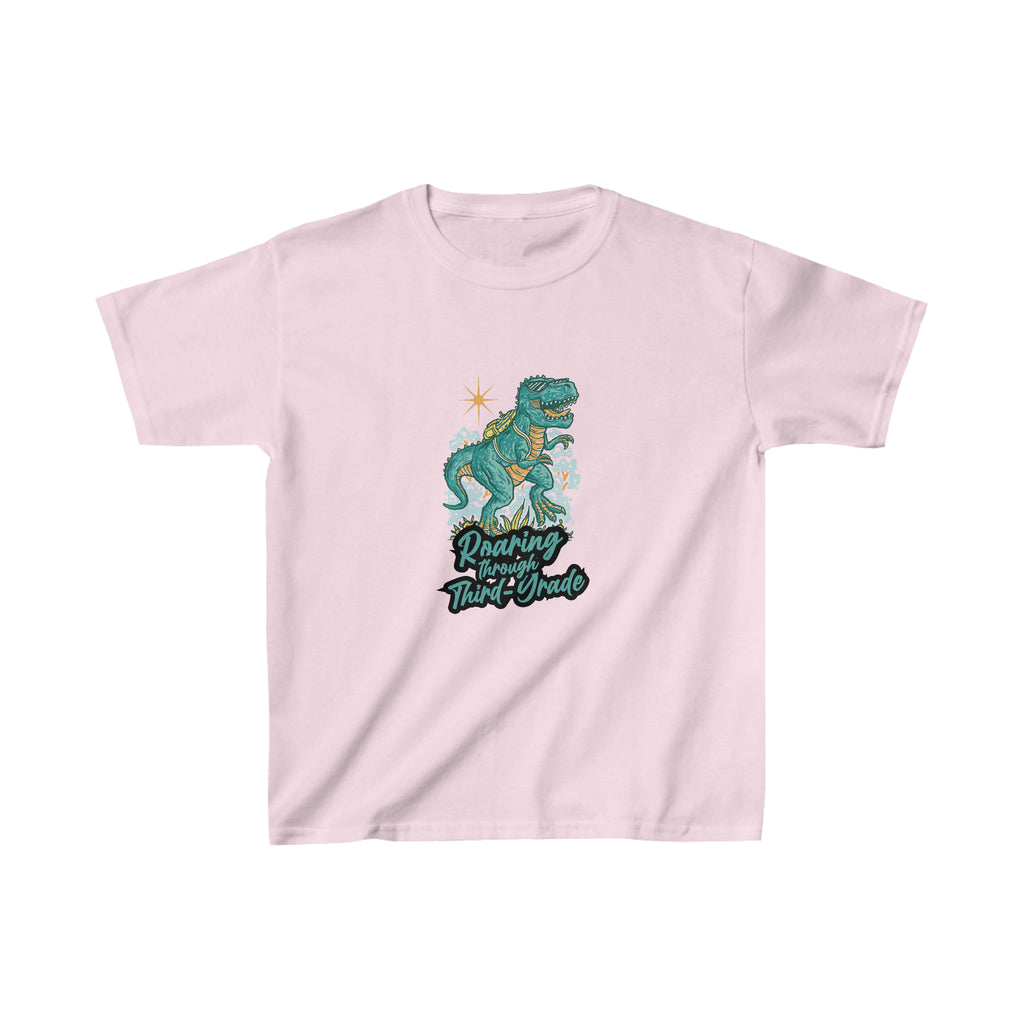 Dinosaur Roaring Through School | Third Grade Kids Heavy Cotton™ Tee