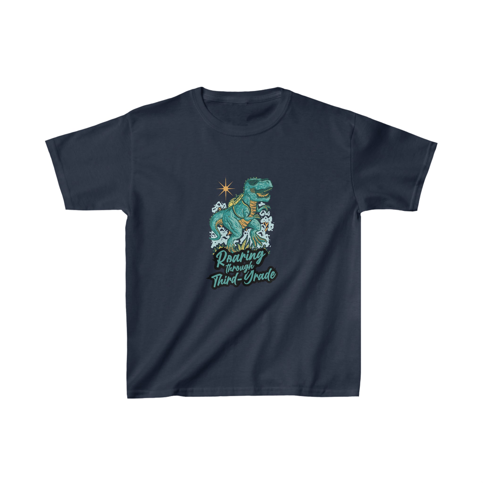 Dinosaur Roaring Through School | Third Grade Kids Heavy Cotton™ Tee