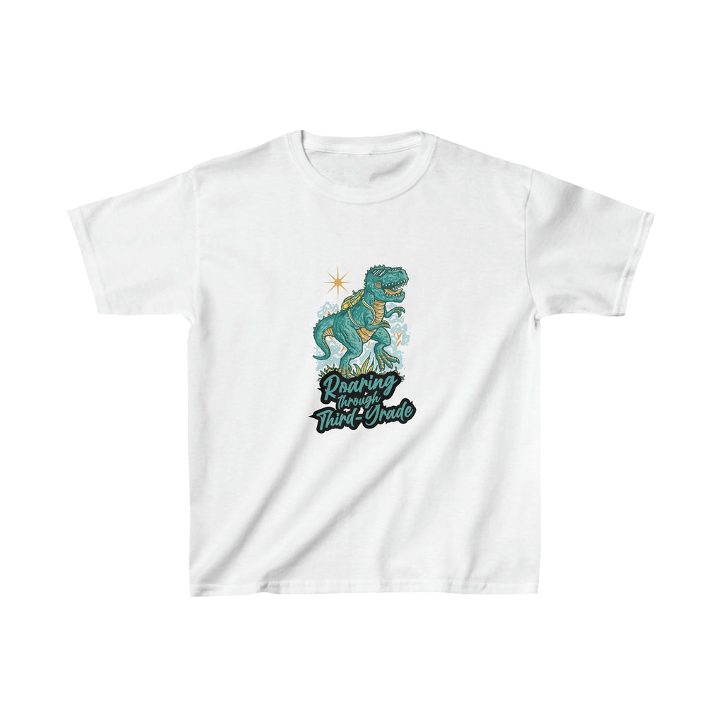Dinosaur Roaring Through School | Third Grade Kids Heavy Cotton™ Tee