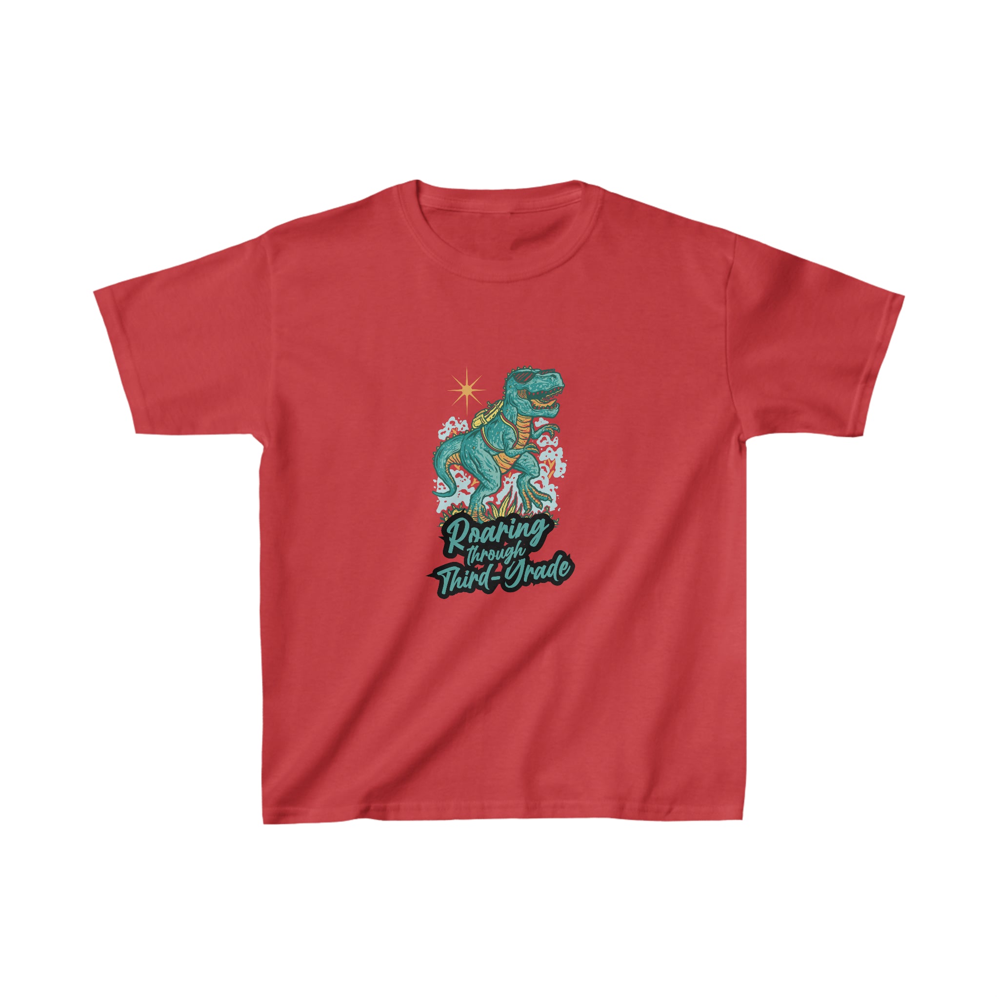 Dinosaur Roaring Through School | Third Grade Kids Heavy Cotton™ Tee
