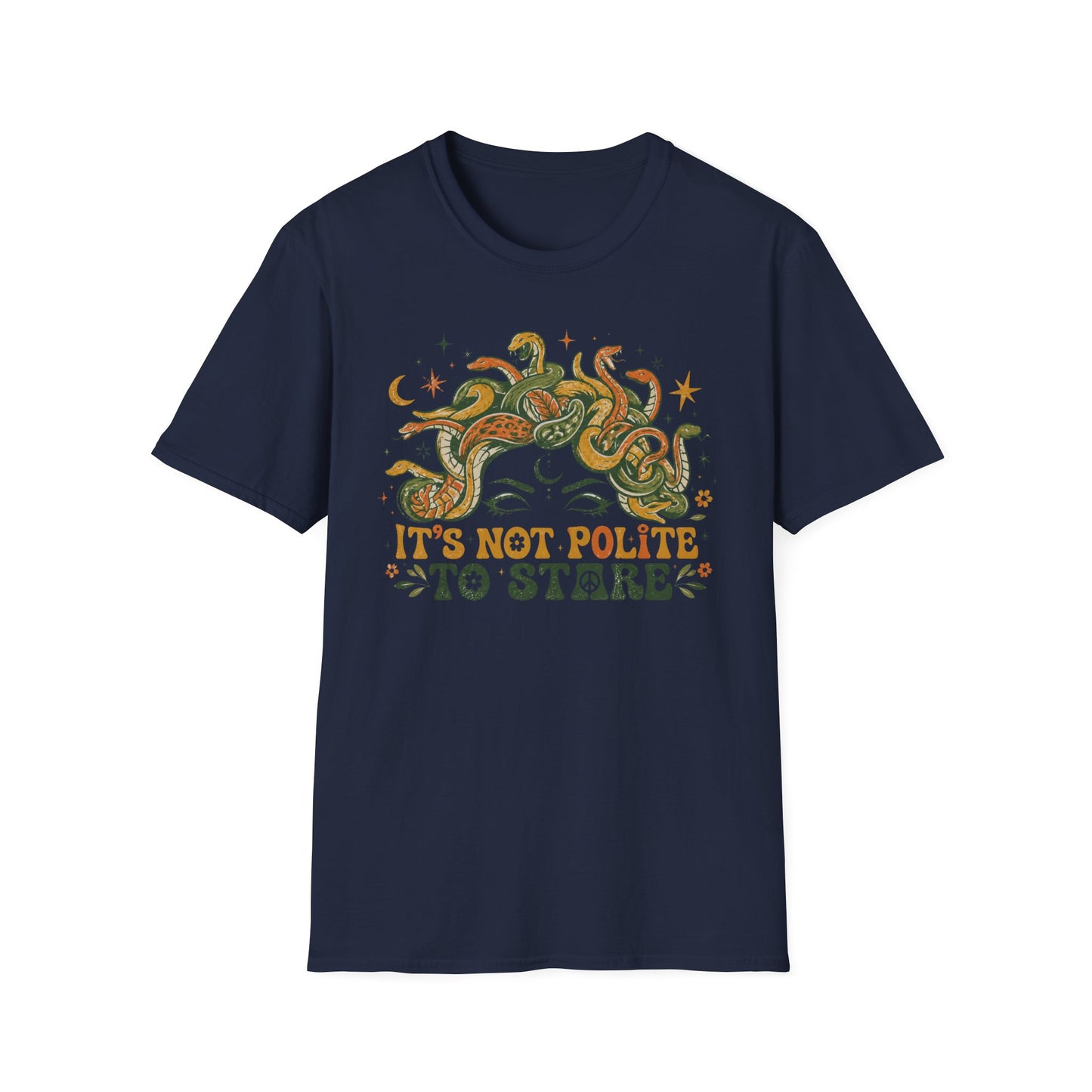 Medusa Snake Hair T-Shirt — "It's Not Polite to Stare" Retro Myth Tee