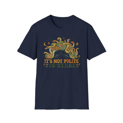 Medusa Snake Hair T-Shirt — "It's Not Polite to Stare" Retro Myth Tee