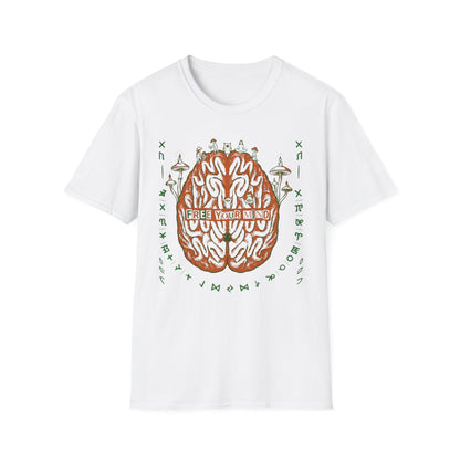 Free Your Mind Brain Illustration T-Shirt — Psychedelic Mushroom Mindfulness Tee