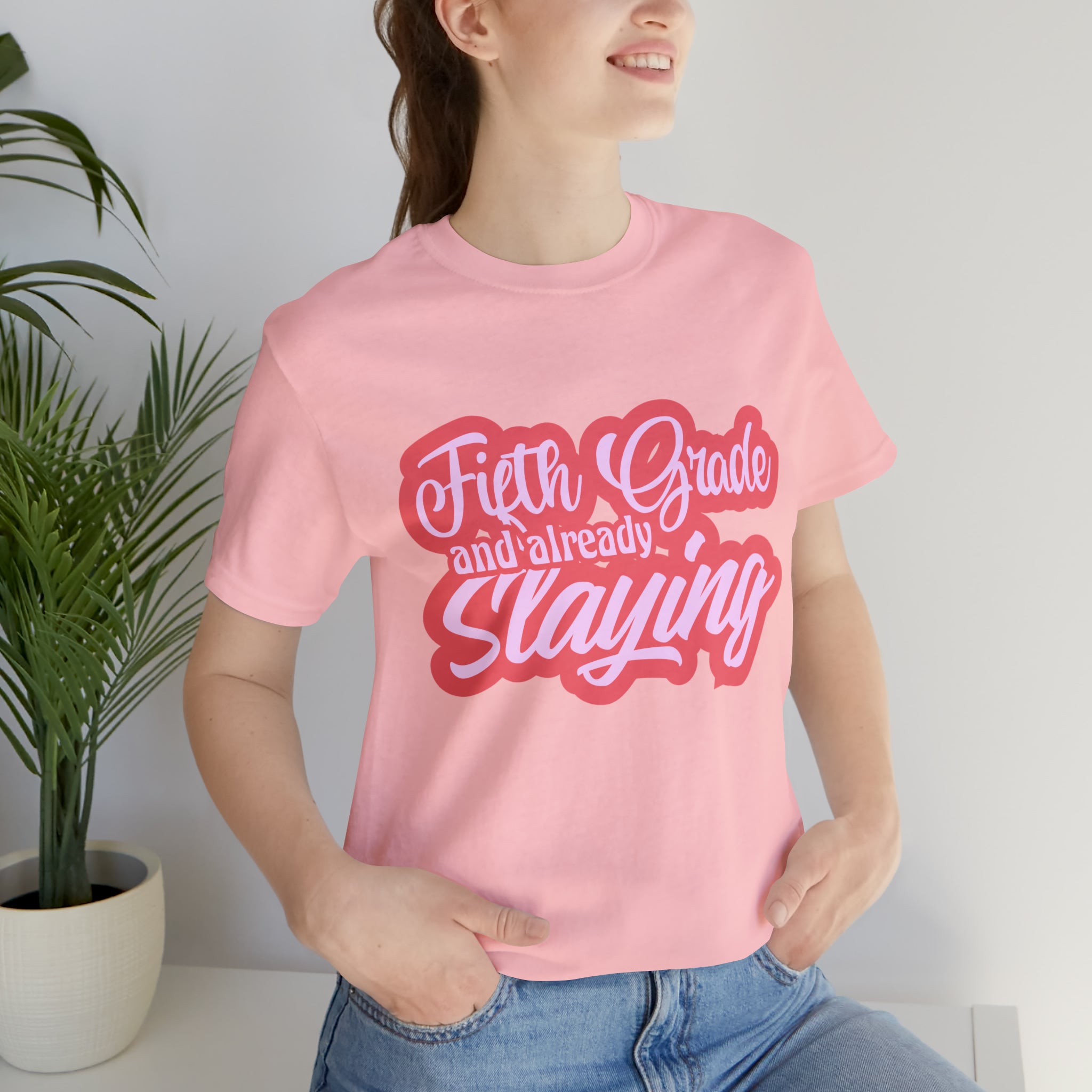 Slaying in Fifth Grade Shirt | Pink School Unisex T-Shirt