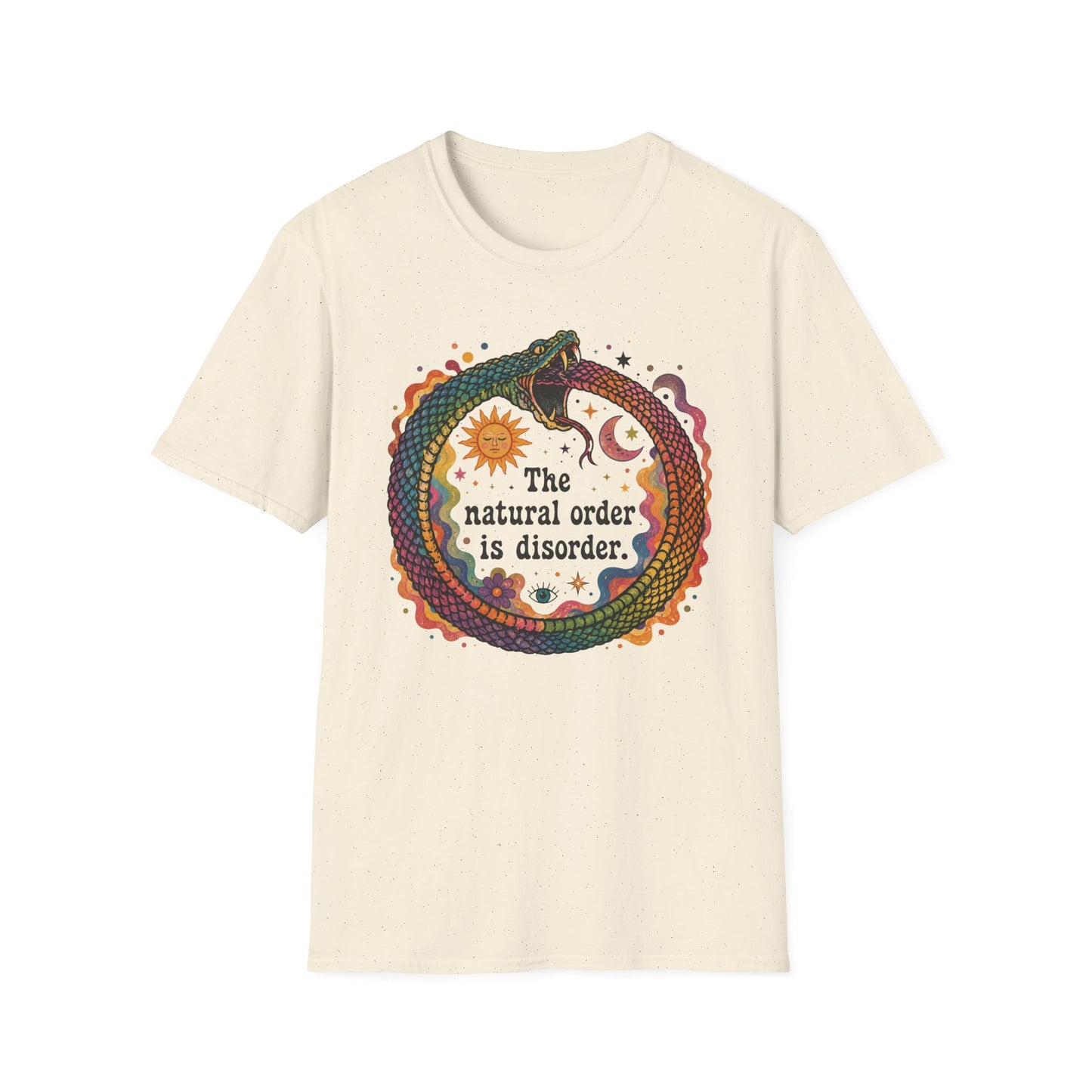 Ouroboros Sun & Moon Tee — “The Natural Order Is Disorder” Graphic T-Shirt