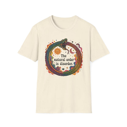 Ouroboros Sun & Moon Tee — “The Natural Order Is Disorder” Graphic T-Shirt