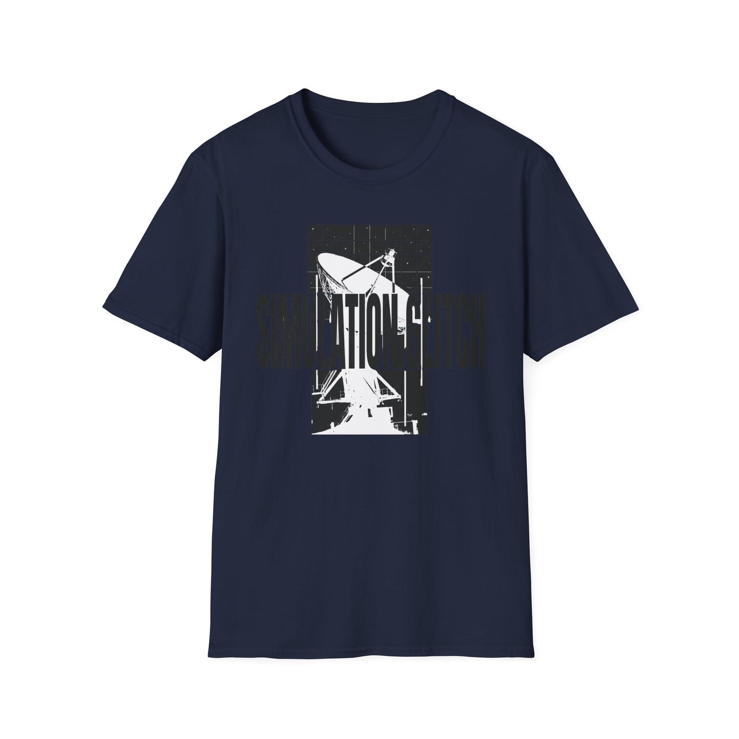 Simulation Glitch T-Shirt — Retro Satellite Grid Graphic Tee