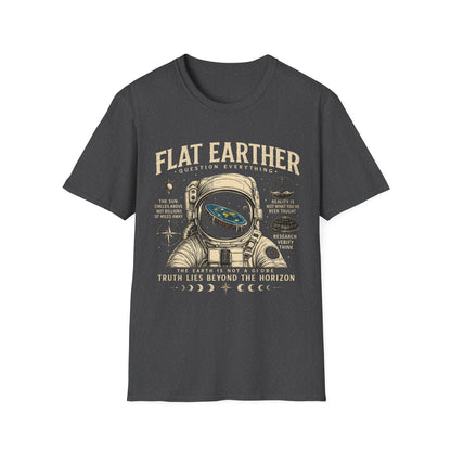Flat Earther T-Shirt — 'Question Everything' Astronaut Graphic Tee