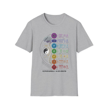 Chakra Alignment T-Shirt — Rainbow 7 Chakras with Yin Yang & Brain Illustration