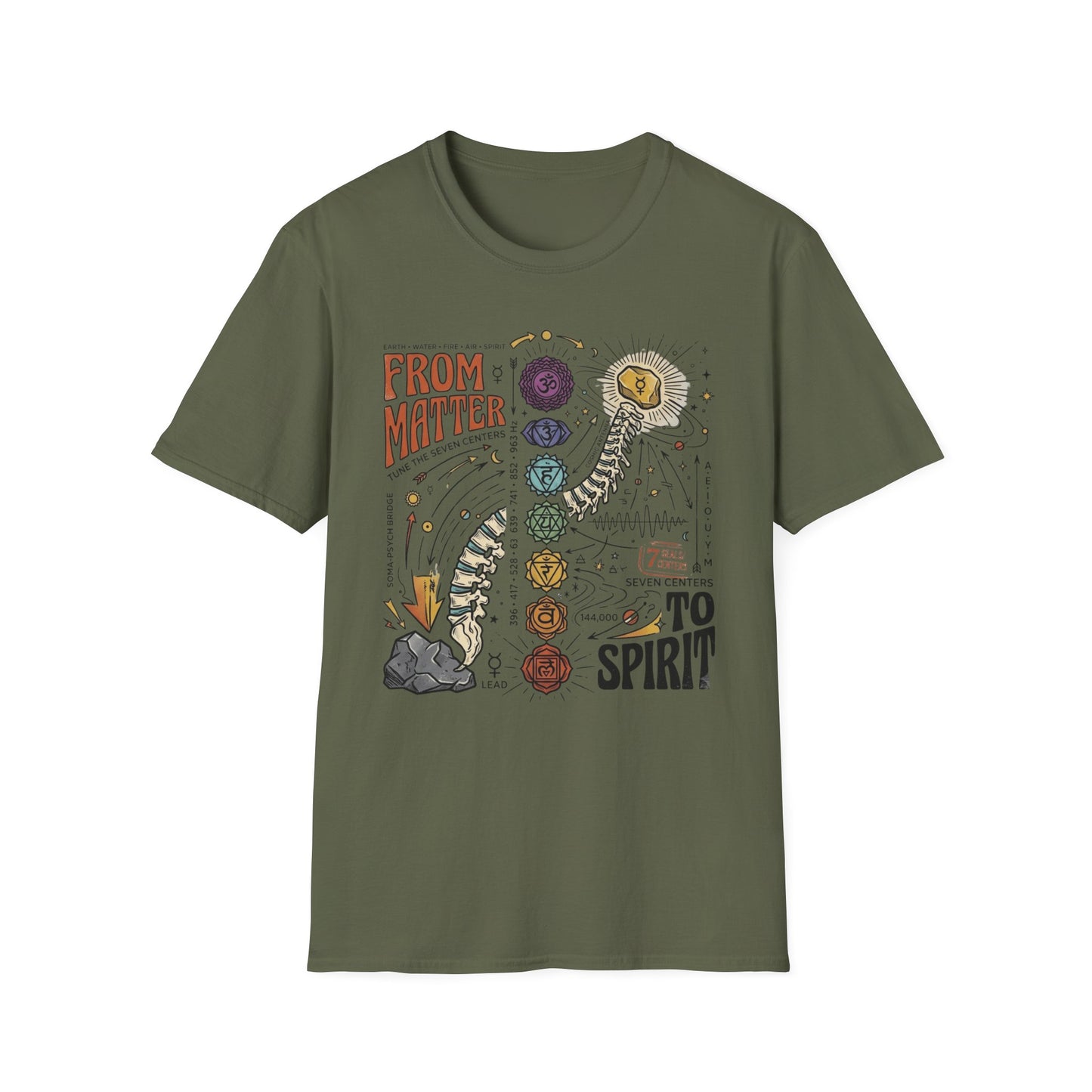 Chakra Spine T‑Shirt — "From Matter to Spirit" Spiritual Energy Tee
