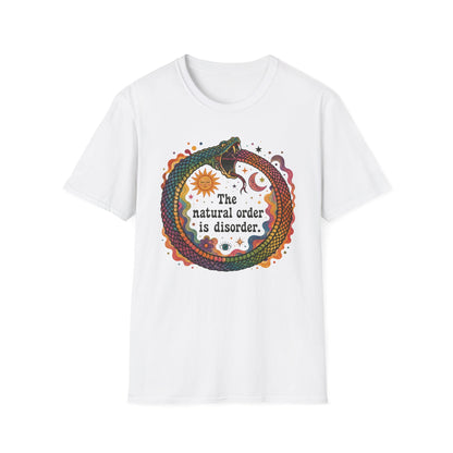 Ouroboros Sun & Moon Tee — “The Natural Order Is Disorder” Graphic T-Shirt